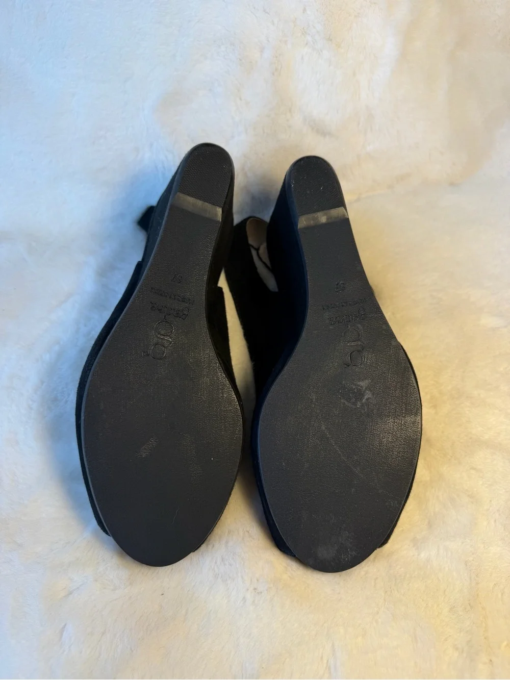 Gadea Black Women's Peep-Toe Wedge Slingback Shoes Size 37 (7)